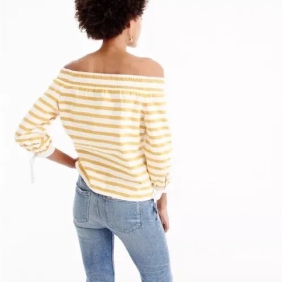 J. Crew Yellow and White Striped Off-Shoulder Blouse - Picture 7 of 12